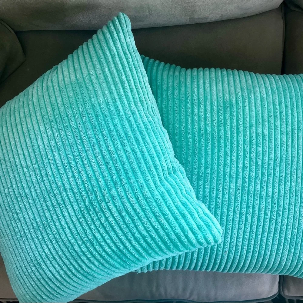 Teal Corduroy 16” Square Throw Pillows